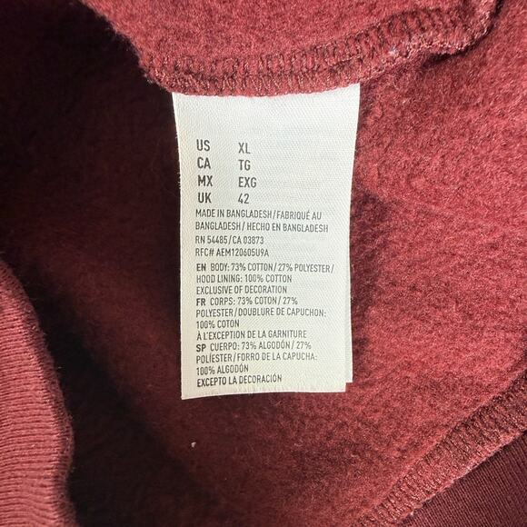 Vtg American Eagle Hoodie Mens XL Burgundy Red Zipped Jacket Y2K - Picture 4 of 8